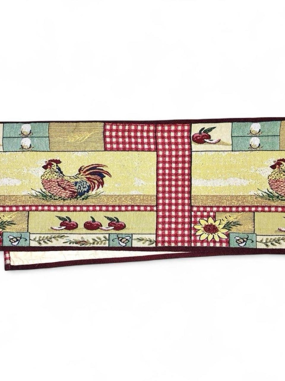 Vintage Rooster Sun Flower Plaid Cottage Farmhouse Table Runner